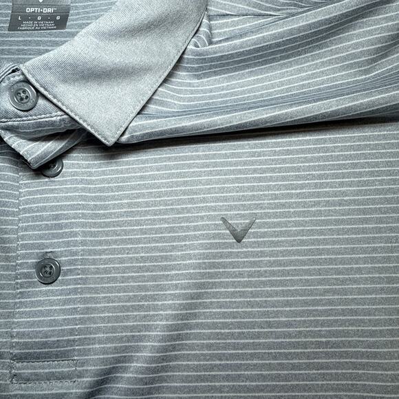 Callaway Golf Opti-Dri Mens Large Collared Polo Shirt Gray White Striped EUC - Picture 3 of 10